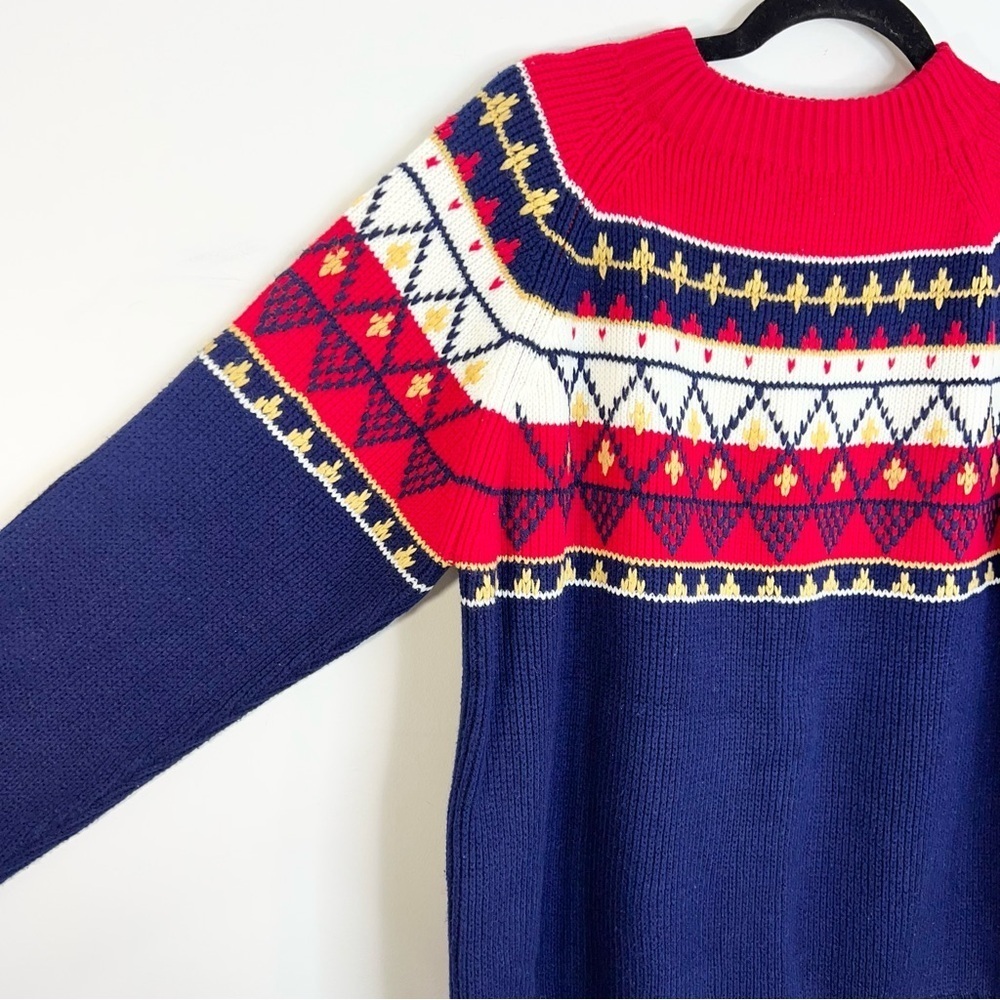 Vintage 80s 90s red white blue fair isle knit ski sweater M - Picture 6 of 10